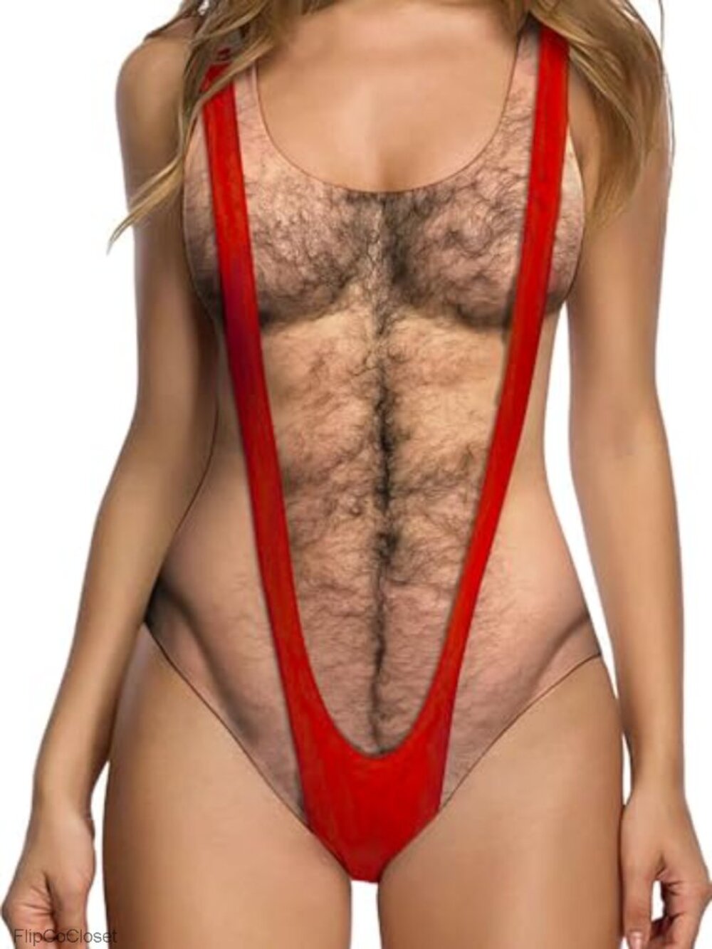 Women's Funny Muscle Print One Piece Bathing Suit Backless V-Neck